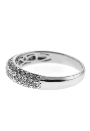 Milgrain Decorated Protruding Band with Micro-Pav?? Set Round Diamonds in 18k White Gold