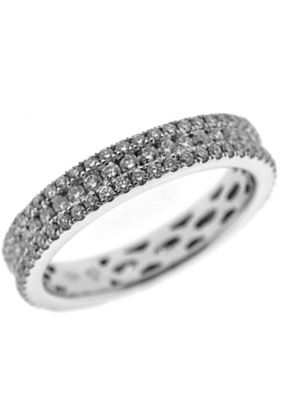Triple Row Protruding Band with Round Diamonds Set in 18k White Gold