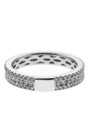 Triple Row Protruding Band with Round Diamonds Set in 18k White Gold