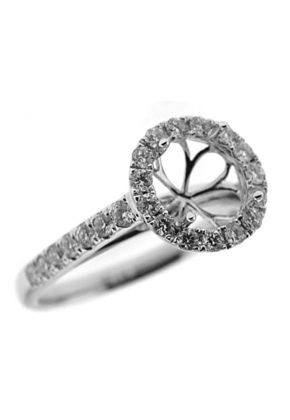 Semi-Mount Engagement Ring with Round Halo and Diamonds Set in 18k White Gold