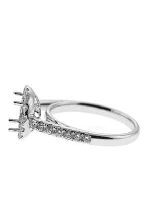 Semi-Mount Engagement Ring with Round Halo and Diamonds Set in 18k White Gold