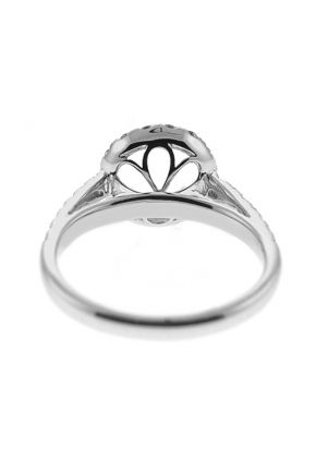 Semi-Mount Engagement Ring with Round Halo and Diamonds Set in 18k White Gold
