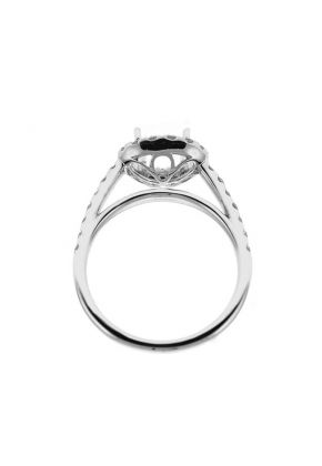Semi-Mount Engagement Ring with Round Halo and Diamonds Set in 18k White Gold