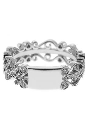 Milgrain Filigree Band with Bezel and Prong Set Round Diamonds in 18k White Gold