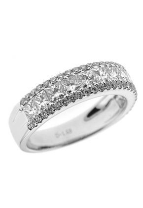 Channel and Micro-Prong Set Band with Princess Cut and Round Diamonds in 18k White Gold