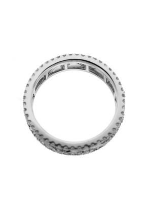 Eternity Band with Round Diamonds and Wavy Beaded Milgrain in 18k White Gold