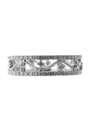 Eternity Band with Round Diamonds and Wavy Beaded Milgrain in 18k White Gold