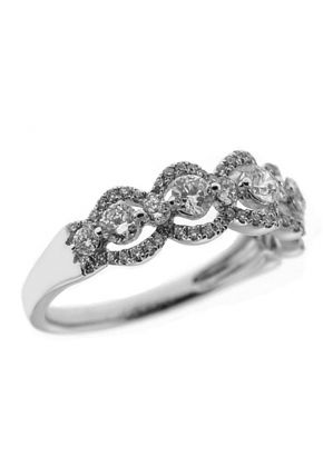 Graduated Prong Set Band with Round Diamonds and Semi Circle Borders in 18k White Gold