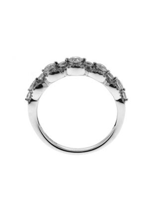 Graduated Prong Set Band with Round Diamonds and Semi Circle Borders in 18k White Gold