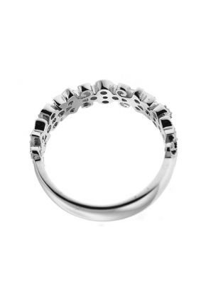 Milgrain Filigree Band with Bezel and Prong Set Round Diamonds in 18k White Gold