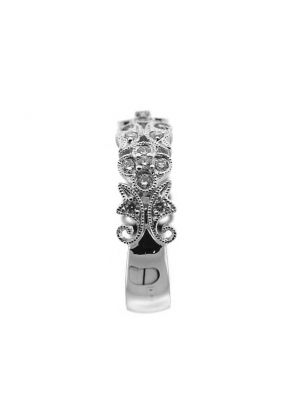 Milgrain Filigree Band with Bezel and Prong Set Round Diamonds in 18k White Gold