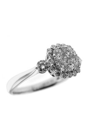Square Shaped Halo Style Ring with Cluster of Diamonds in 18K White Gold