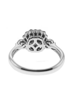 Square Shaped Halo Style Ring with Cluster of Diamonds in 18K White Gold