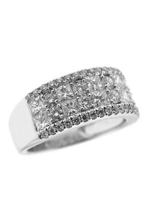 Right Hand Fashion Ring with Princess Cut and Round Diamonds Set in 18K White Gold