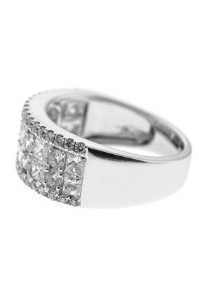 Right Hand Fashion Ring with Princess Cut and Round Diamonds Set in 18K White Gold