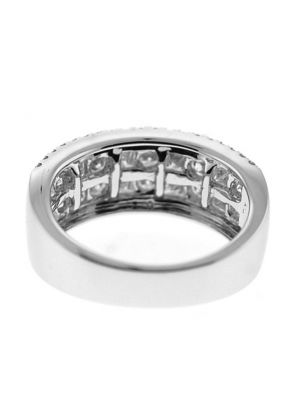 Right Hand Fashion Ring with Princess Cut and Round Diamonds Set in 18K White Gold