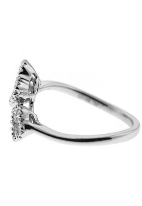 Bypass Right Hand Fashion Ring with Clover Designs of Diamonds Surrounded by Beaded Milgrain in 18K White Gold