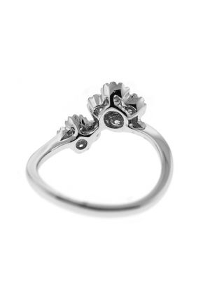 Bypass Right Hand Fashion Ring with Clover Designs of Diamonds Surrounded by Beaded Milgrain in 18K White Gold