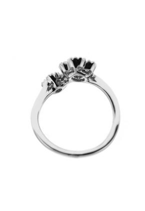 Bypass Right Hand Fashion Ring with Clover Designs of Diamonds Surrounded by Beaded Milgrain in 18K White Gold
