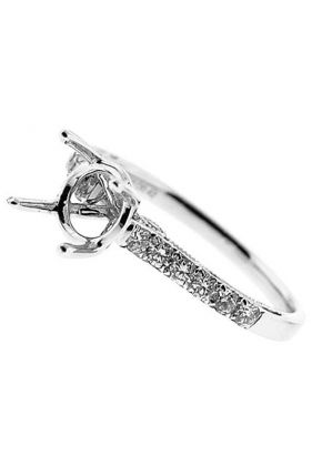 Semi-Mount Milgrain Decorated Engagement Ring with Prong and Bezel Set Diamonds in 18k White Gold