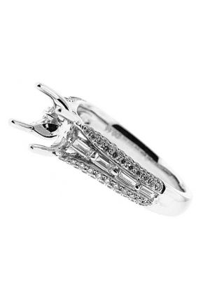 Center Baguettes, Pave Set Borders Diamond Semi Mount Engagement Ring Setting