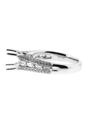 Center Baguettes, Pave Set Borders Diamond Semi Mount Engagement Ring Setting