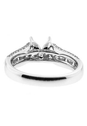 Center Baguettes, Pave Set Borders Diamond Semi Mount Engagement Ring Setting