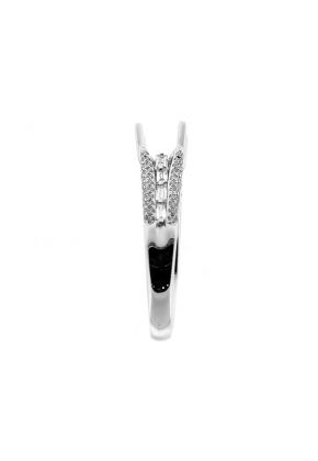 Center Baguettes, Pave Set Borders Diamond Semi Mount Engagement Ring Setting