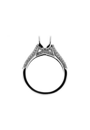 Center Baguettes, Pave Set Borders Diamond Semi Mount Engagement Ring Setting