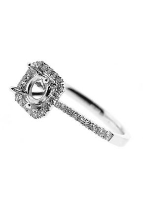 Square Halo Diamond Semi Mount Engagement Ring Setting