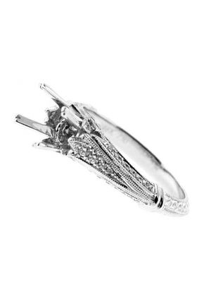 Vintage Look, Laser Crafted Diamond Semi Mount Engagement Ring Setting