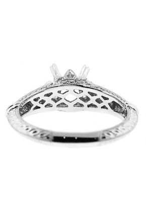 Vintage Look, Laser Crafted Diamond Semi Mount Engagement Ring Setting