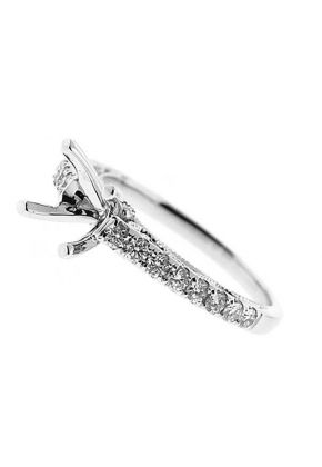 Single Row Micro Prong Set, Scroll Design Side Profile with Bezel Set Diamond Semi Mount Engagement Ring Setting