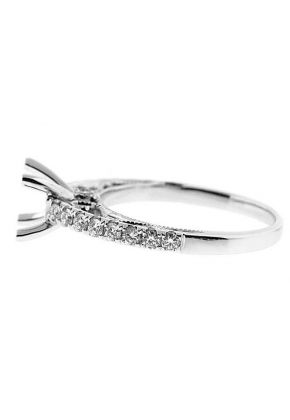 Single Row Micro Prong Set, Scroll Design Side Profile with Bezel Set Diamond Semi Mount Engagement Ring Setting