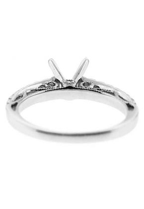 Single Row Micro Prong Set, Scroll Design Side Profile with Bezel Set Diamond Semi Mount Engagement Ring Setting