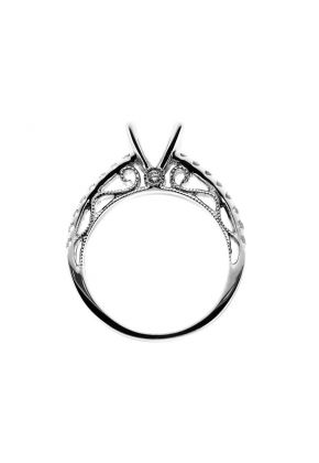 Single Row Micro Prong Set, Scroll Design Side Profile with Bezel Set Diamond Semi Mount Engagement Ring Setting