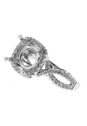 Square Halo Twisted Split Shank Diamond Semi Mount Engagement Ring Setting