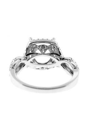 Square Halo Twisted Split Shank Diamond Semi Mount Engagement Ring Setting