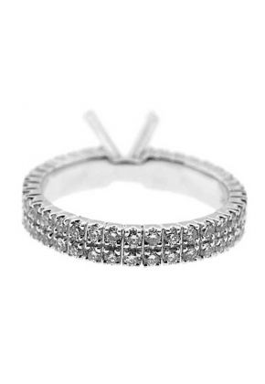 Thin Two Row Micro Prong Set Eternity Style Diamond Semi Mount Engagement Ring Setting