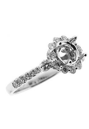 Semi Mount Engagement Ring with Channel Set Princess Cut Diamonds Bordered by Round Diamonds in 18k White Gold