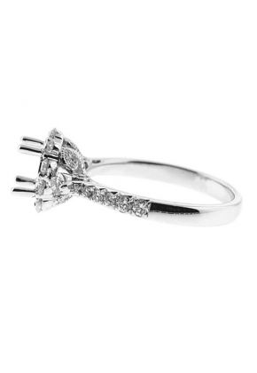 Semi Mount Engagement Ring with Channel Set Princess Cut Diamonds Bordered by Round Diamonds in 18k White Gold