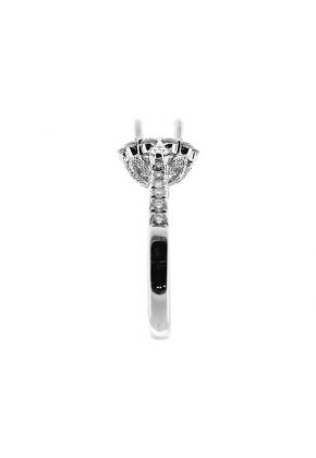 Semi Mount Engagement Ring with Channel Set Princess Cut Diamonds Bordered by Round Diamonds in 18k White Gold