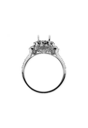Semi Mount Engagement Ring with Channel Set Princess Cut Diamonds Bordered by Round Diamonds in 18k White Gold