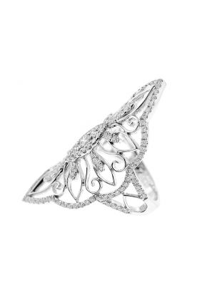 Vintage Inspired Statement Ring with Dainty Filigree Design Between Diamond Rounds Set in 18K White Gold