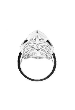 Vintage Inspired Statement Ring with Dainty Filigree Design Between Diamond Rounds Set in 18K White Gold