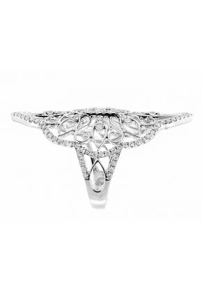 Vintage Inspired Statement Ring with Dainty Filigree Design Between Diamond Rounds Set in 18K White Gold