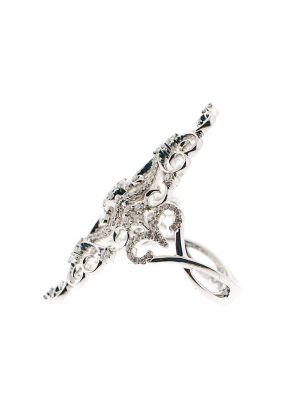 Marquise Shaped Statement Ring with Diamonds and a Filigree Design in 18K White Gold