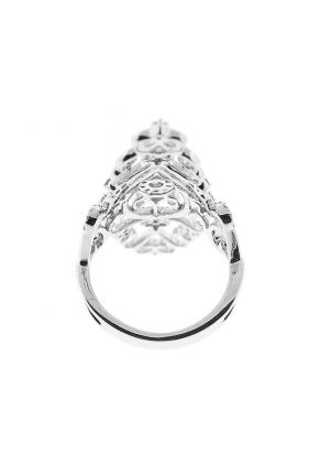 Marquise Shaped Statement Ring with Diamonds and a Filigree Design in 18K White Gold