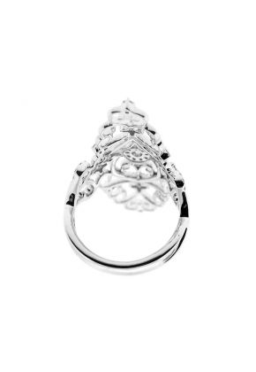 Marquise Shaped Statement Ring with Diamonds and a Filigree Design in 18K White Gold
