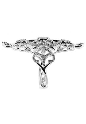 Marquise Shaped Statement Ring with Diamonds and a Filigree Design in 18K White Gold